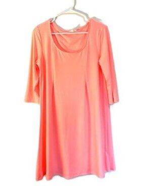 Pink Rose Bright Coral Swing Dress with 3/4 Sleeves